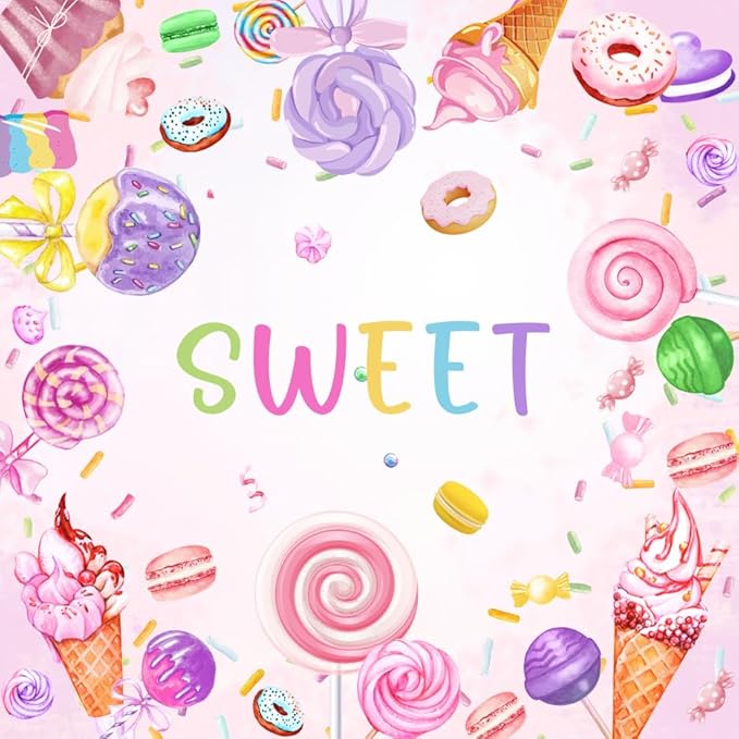 96PCS Sweets Candy Party Plates and Napkins Supplies Girls Donut Birthday Tableware Set Cupcake 1st Birthday Dessert Ice cream Party Table Decorations Favors Serves 24 Guests
