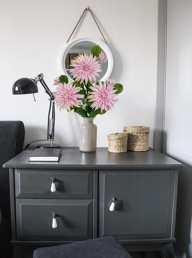 3Pcs Pink Artificial Dahlia Flowers Fake Flower Silk Flowers with Long Stem 29.5" Floral Arrangements Bouquets Faux Dahlias Flowers for DIY Wedding Party Centerpieces Decor Home Office Decoration