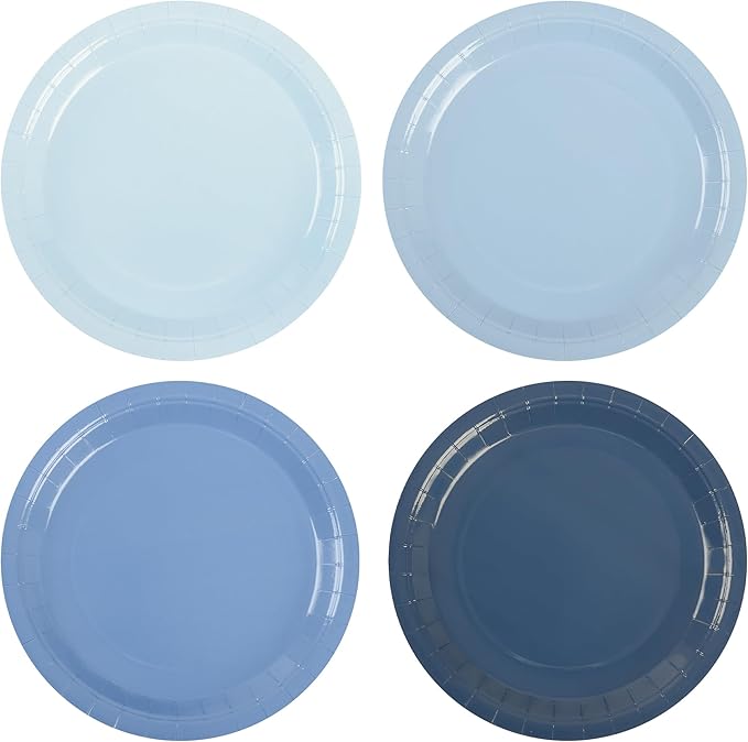 Dusty Blue Paper Plates Gradient Blue Party Plates 7”Disposable Round Dessert Plates for Birthday Wedding Bridal Engagement Baby Shower Party Supplies 4 Colors (48)