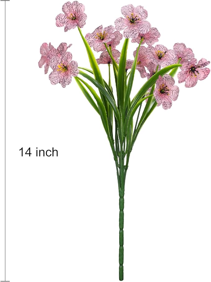 15 Bundles Artificial Flowers Outdoor UV Resistant Fake Silk Plants Plastic Faux Shrubs Outside Front Porch Window Box Garden Home Hanging Planter Decoration (Pink)