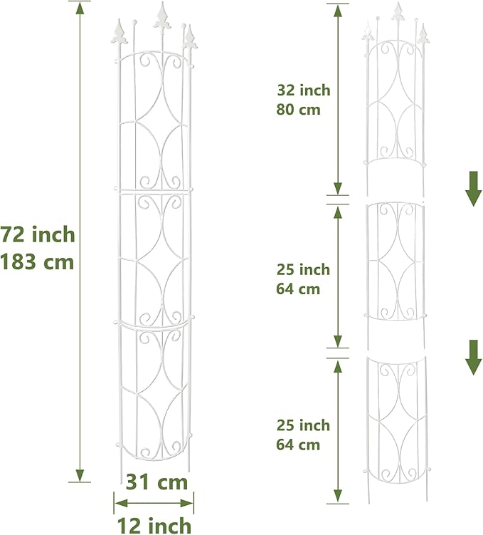 Garden Trellis 2 Pack 72'' H x 12'' W Metal Plant Trellis Indoor/Outdoor Metal Garden Trellis Plant Trellis for Potted Plants Climbing Houseplants Flowers