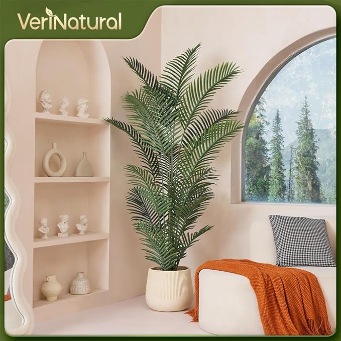 Artificial Palm Tree, 6FT Tall Fake Palm Trees with UV Resistant Leaves, Potted Faux Areca Palm Plant for Indoor Outdoor, Large Floor Plants for Home Living Room Porch Decor, VN125