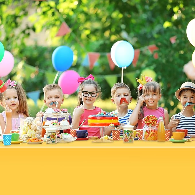 12 Pack Rectangular Disposable Yellow Tablecloth, Yellow Plastic Table Cloths for Parties Disposable, 54x108 in Waterproof Tablecloth for Birthday Party Baby Shower Picnic Valentines