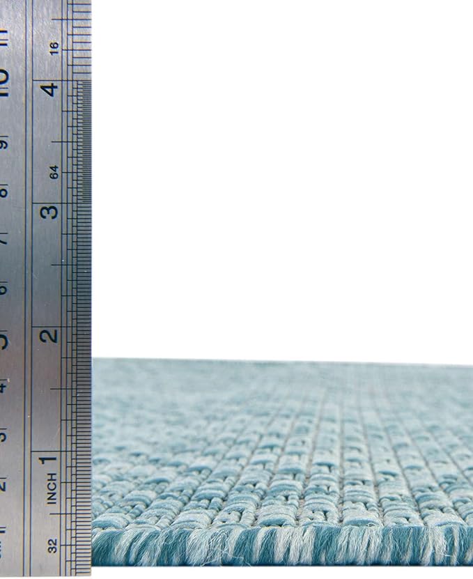 Unique Loom Collection Casual Transitional Solid Heathered Indoor/Outdoor Flatweave Area Rug (10' 8" Round, Aquamarine/Ivory)