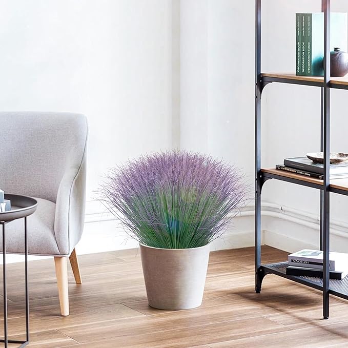 40 Bundles Fake Grass Plants Artificial Plants Outdoor Faux Plants Tall Shrubs Wheat Grass Greenery Stems UV Resistant Onion Grss for Outside Planters Indoor Room Vase Home Decor(Green Purple Tail)