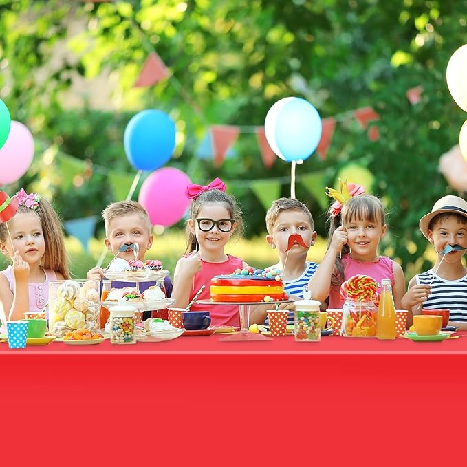 12 Pack Rectangular Disposable Red Tablecloth, Red Plastic Table Cloths for Parties Disposable, 54x108 in Waterproof Tablecloth for Birthday Party Baby Shower Picnic Valentines