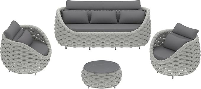 TWT Outdoor Patio Furniture Set, 5 Pieces Aluminum Sectional Sofa, Metal Patio Conversation Set with Threeseat & Armchair, Cushion and Coffee Table, Dark Grey