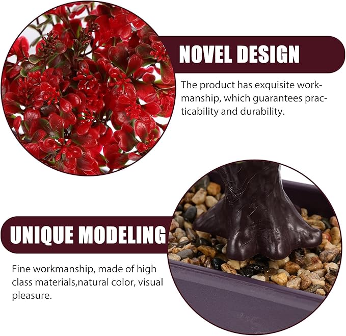 Cabilock Artificial Bonsai Tree, Fake Potted Bonsai Plants Decoration, Desktop Realistic Welcoming Pine Ornament for Home Office Entryway Chests Decor, Red