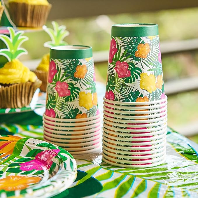 Royal Bluebonnet Luau Plates and Napkins - Set of 24 Tropical Party Supplies, Hawaiian Party Decorations, Disposable Tropical Plates for Hibiscus Luau Birthday, Hawaiian Floral Paper Products