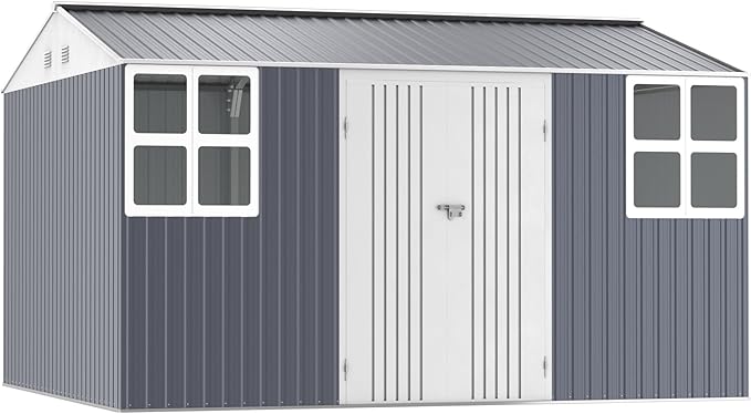 Metal shed 12x10 FT Outdoor Storage, Heavy-Duty Garden Sheds with Customizable Skylight & Reinforced Steel Frame, Weatherproof Galvanized Tool Tiny House for Backyard, Patio, and Lawn