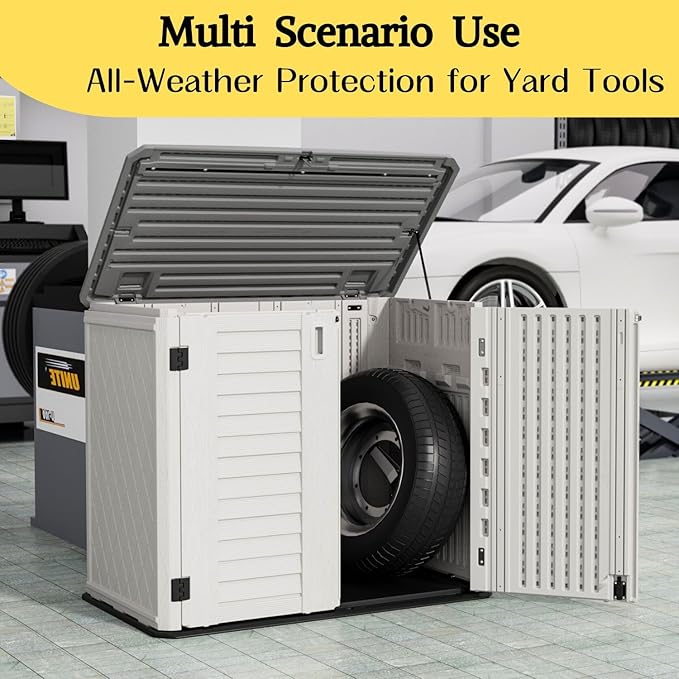 ZZM 4x2.5 FT Outdoor Storage Shed, Resin Waterproof Storage Cabinet for Garden Tools with Lockable Lid,Latch (White)