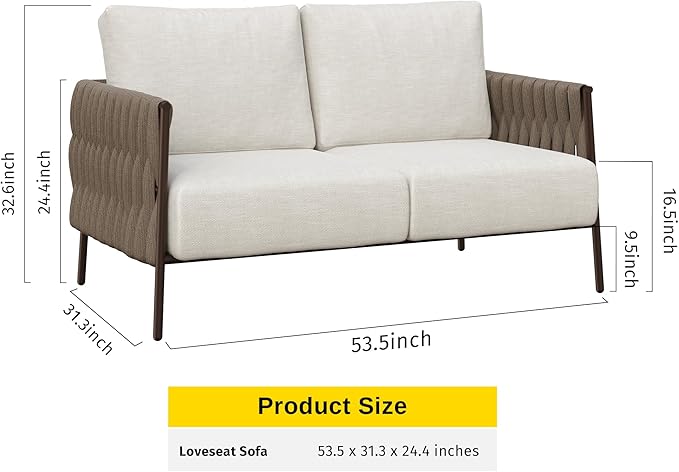 EAST OAK Life Chatter Loveseat, Outdoor Furniture, Deep Seating for Garden, Balcony, Backyard, Chestnut Brown & Creamy Apricot