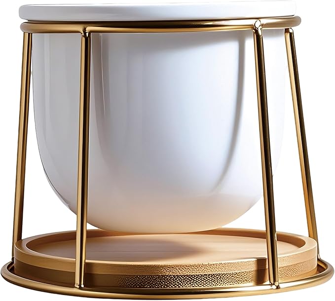 Floating Style Small Succulent Pots-3.7 Inch with Drainage and Tray, Cactus Pot, White Modern Indoor Ceramic Plant Pots (White 2)