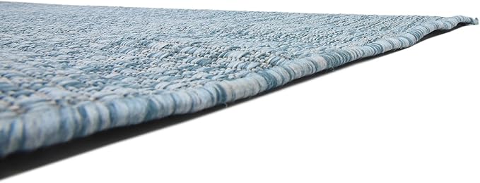 Unique Loom Collection Casual Transitional Solid Heathered Indoor/Outdoor Flatweave Area Rug (5' 3" x 8' Rectangle, Aquamarine/Ivory)