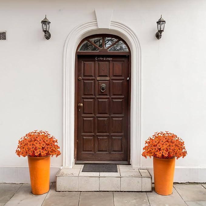 21 Bundles Outdoor Artificial Flowers UV Resistant Fake Silk Flowers No Fade Faux Plastic Plants Garden Porch Window Box Decoration (Deep Autumn Orange)