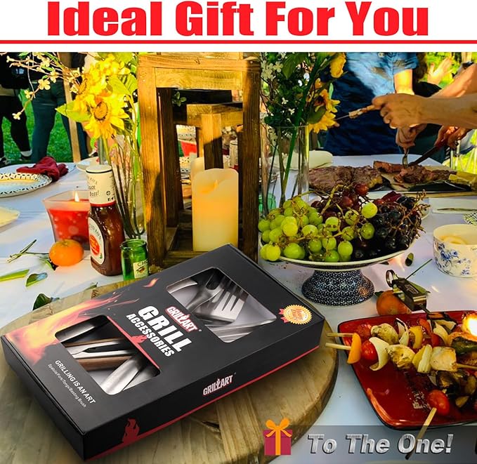 GRILLART BBQ Tools Grill Tools Set -18Inch Grilling Tools BBQ Set - Grill Accessories w/BBQ Tongs, Spatula, Fork, Brush- Stainless Grill Kit Grilling Set - Gift Ideas BBQ Accessories Gifts for Men Dad