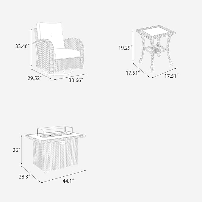 LayinSun 7 Pieces Outdoor Patio Furniture Set with Fire Pit Table, Rattan Wicker Sectional Swivel Rocker Chairs Sets
