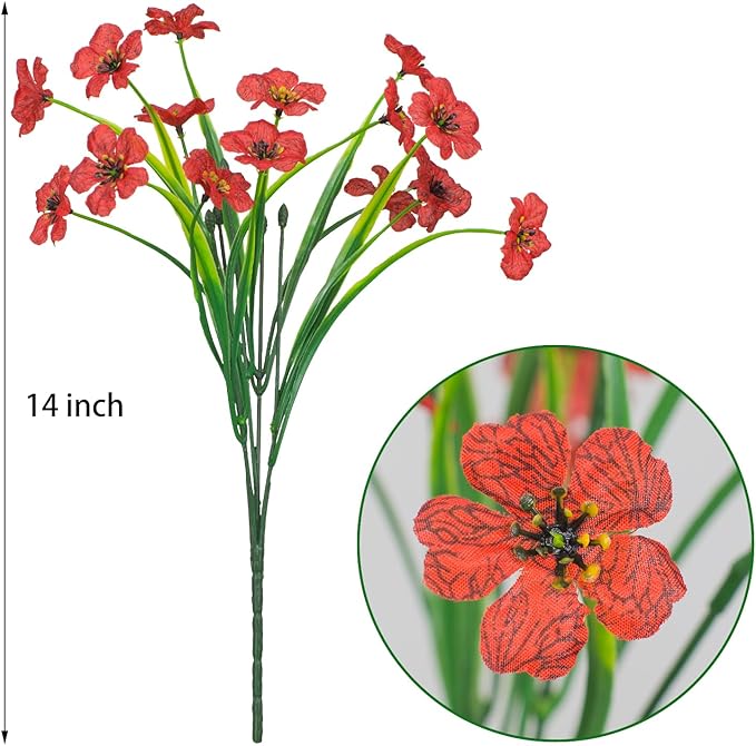 21 Bundles Outdoor Artificial Flowers UV Resistant Fake Silk Flowers No Fade Faux Plastic Plants Garden Porch Window Box Decoration(Red)