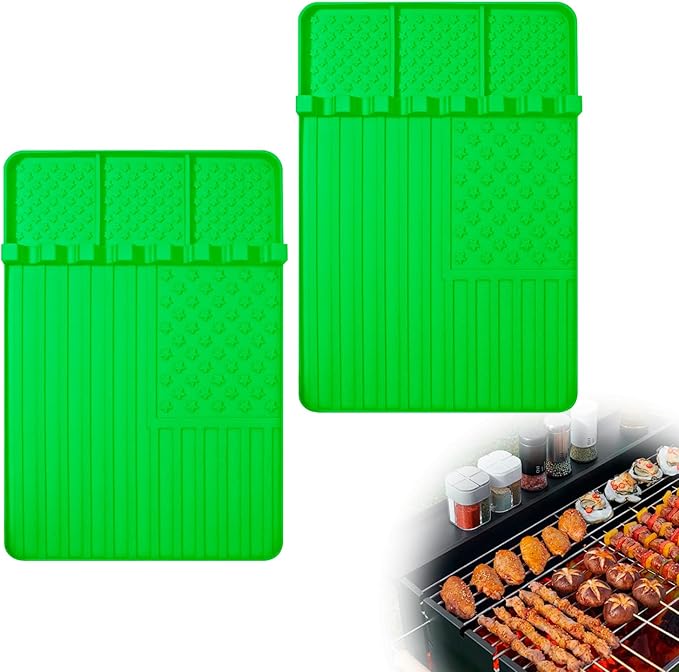 2 PCS Silicone Griddle Tools Mat for Blackstone,Grill BBQ Caddy Utensils Holder for Kitchen,Cooking & Countertop,Large Spatula Mat with Drip Pad,Griddle Accessories for Blackstone (green 2pcs)