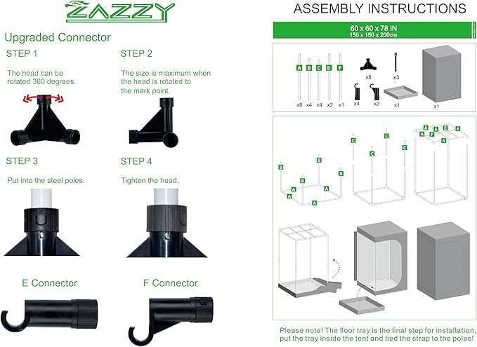 zazzy Grow Tent 60"x60"x78" Hydroponic Grow Tents Heavy Duty Dark Room Grow Reflective Mylar Grow Tent with Window & Floor Tray for Indoor Plant Growing