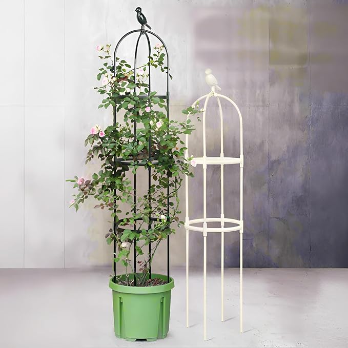 Tower Obelisk Garden Trellis for Climbing Plant,48inch Rustproof Fiberglass Potted Plant Support for Indoor Outdoor Vegetable Fruits Climbing Vines Flowers Stands Comes with 20 Ties (2 Packs)