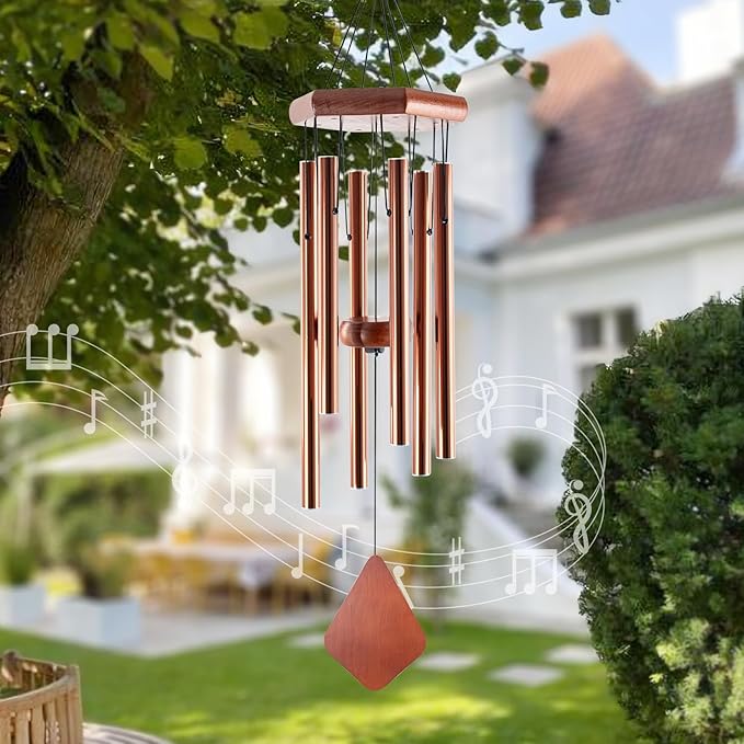 Small Wind Chimes for Outside, 28 Inches Wind Chimes Outdoor Tuned Soothing Melody, Sympathy Wind Chimes for Mom/Housewarming, Bronze Wind Chimes Outside Decoration.