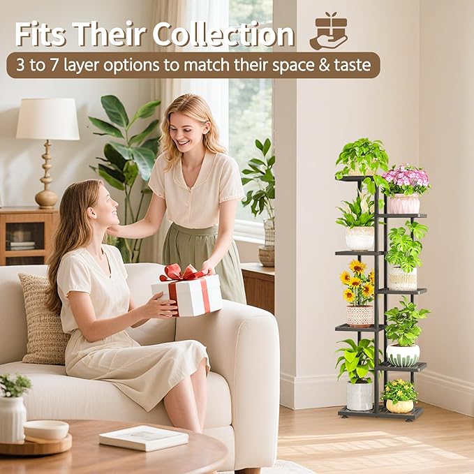 LASZOLA 6 Tier Plant Stand Indoors Outdoors for Large Heavy Duty Planter, Black Metal Tall Flower Holder Rack with Multiple Shelf for Modern Patio Corner, Vertical Organizer, Weather Resistant Bracket