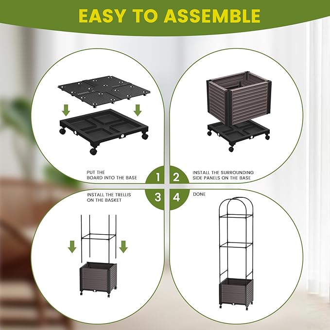 Raised Garden Bed Planter Box with Trellis, 61'' Tomato Planters for Climbing Plants Vegetable Vine Flowers Outdoor Patio Tomato Cage, Self Watering Planter with Wheels