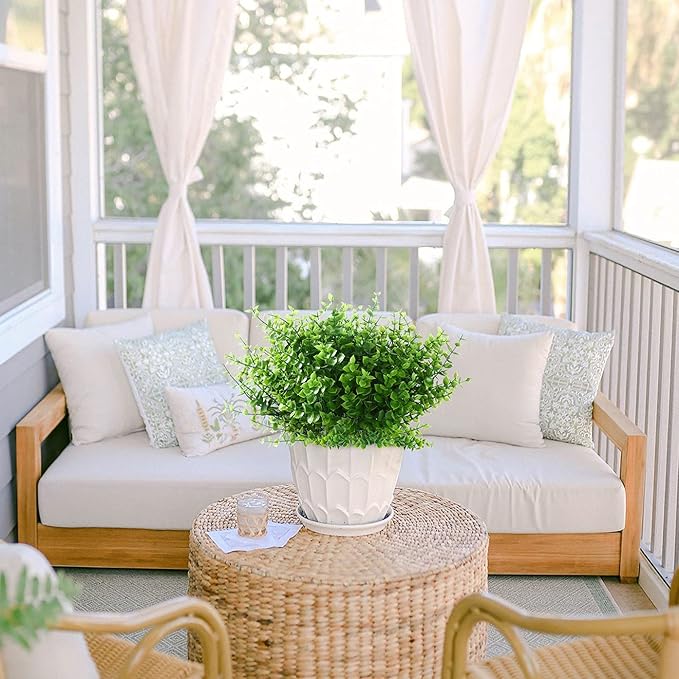 GREENRAIN Artificial Flowers Outdoor Fake Flowers for Decoration UV Resistant No Fade Faux Plastic Plants Garden Porch Window Box Décor (18 Bundles, 1#Green)