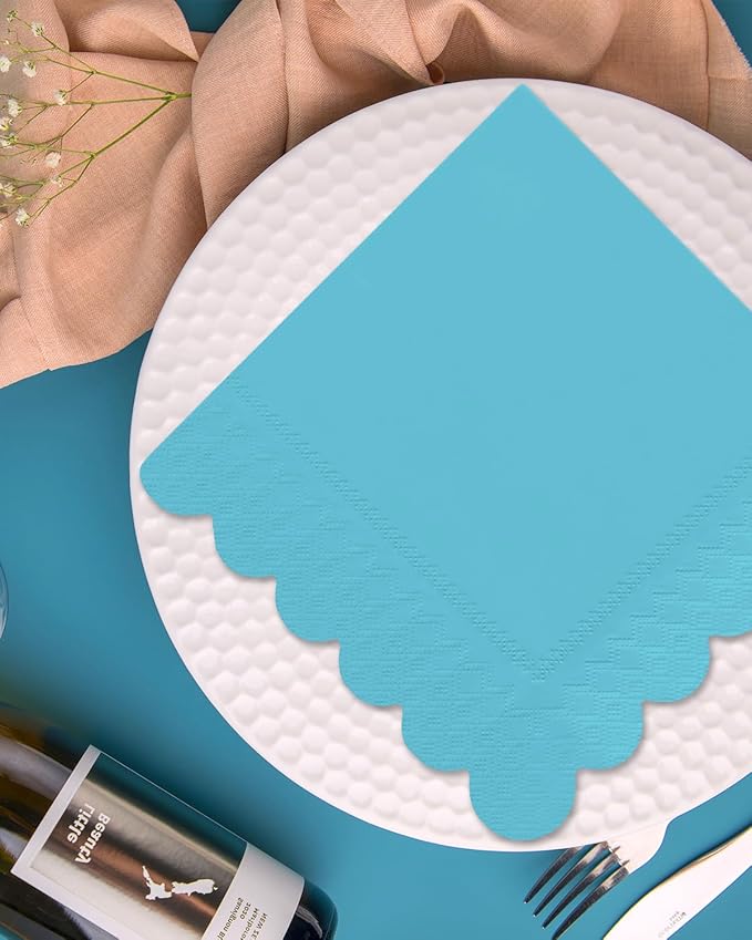 qiqee Sea Blue Cocktail Dinner Napkins 5x5inch Disposable Beverage,Wedding, Birthday Party Dessert Wave Paper Napkins(120 Count)