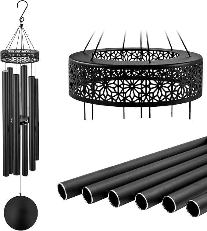 ASTARIN 48'' Wind Chimes for Outside Deep Tone - Large Windchimes with 6 Heavy Tubes, Outdoor Memorial Chimes Outdoor for Garden Hanging Décor,Sympathy Gifts,Black