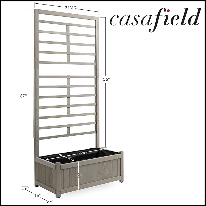 Casafield Set of Two Wooden Climbing Planter Boxes - Raised Garden Beds with Trellis Plant Stand for Outdoor
