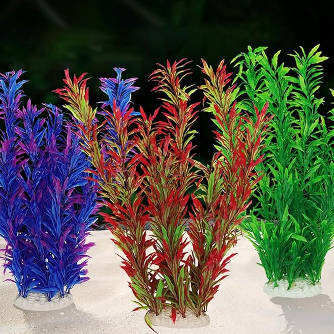 DSkoiph 2 pcs Aquarium Decor Plastic Plants Extra Large 21 Inches Artificial Fish Tank Plants Tall Fish Tank Decorations Artificial Green Water Plants (Purple)