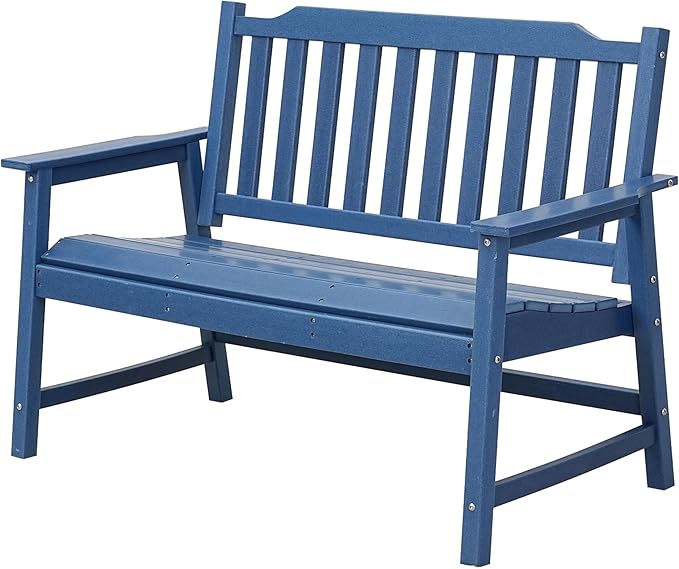 HDPE Outdoor 2-Person Bench, All-Weather Garden Bench with 700 lbs Weight Capacity, Patio Benches for Porch/Backyard/Park, Navy Blue