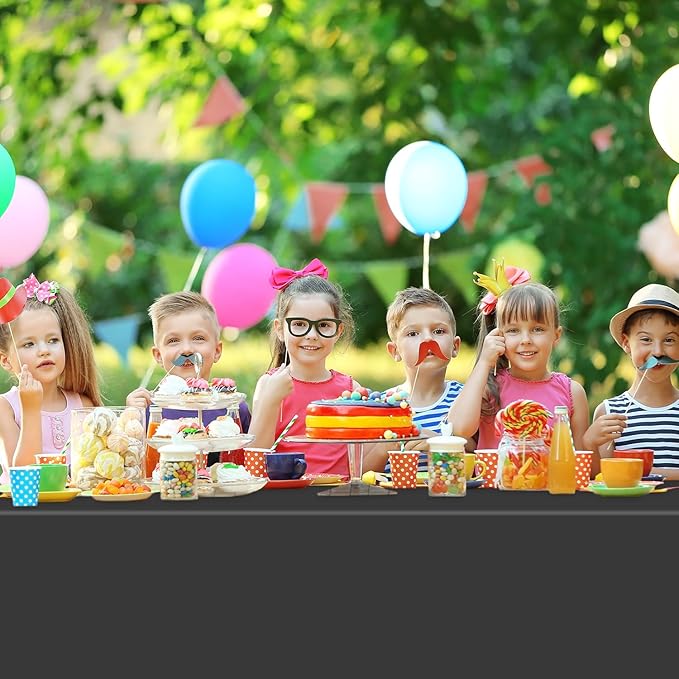 2 Pack Rectangular Disposable Black Tablecloth, Black Plastic Table Cloths for Parties Disposable, 54x108 in Waterproof Camping Tablecloth for Birthday Party Graduation Picnic Halloween