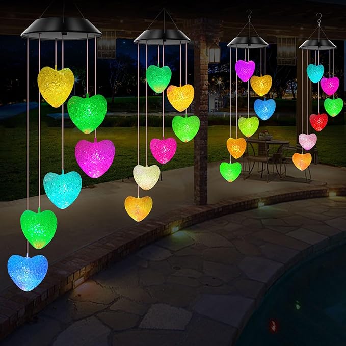 Solar Wind Chimes Outdoor Color Changing Lights, Gift for Women Mom Grandma Sister Best Gifts, Wind Chimes Unique Outdoor Garden Yard Decor (Heart)