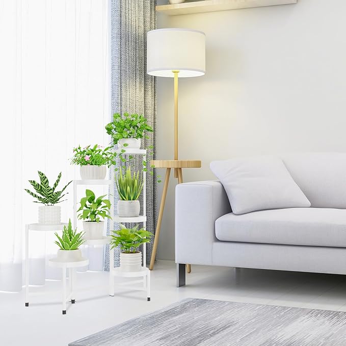 iDavosic.ly Plant Stand Indoor Outdoor, 7 Tier Corner Metal Flower Display Holder Shelf, Folding Tall Orchid Rack for Patio Balcony Porch Garden Living Room House, White