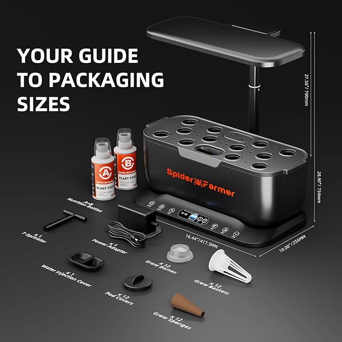 Spider Farmer SmartG12 Hydroponics Growing System, 12 Pods Indoor Garden with 36W LED Grow Light Full-Spectrum, APP & WiFi Controlled, 6L Water Tank, Pump System, Automatic Timer