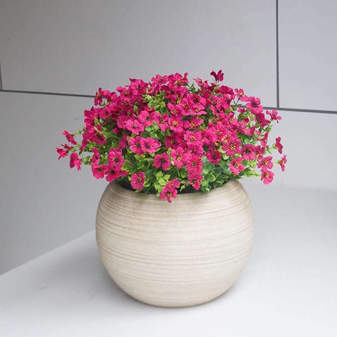 Rose Red Artificial Outdoor Flowers 12 Bundles Silk Fake Daisy Romantic Fake Plants Stems for Garden, Pergola, or Outdoor Party Decor Outside (Rose red Daisy)