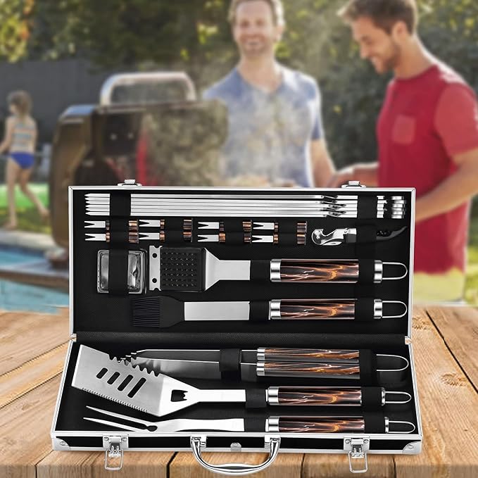 Grilljoy BBQ Accessories Grill Tools Set - 22PCS Stainless Steel Barbecue Grill Accessories for Outdoor Grill with Black Aluminum Case - Grilling Gifts for Men Dad -Grill Tools Kit