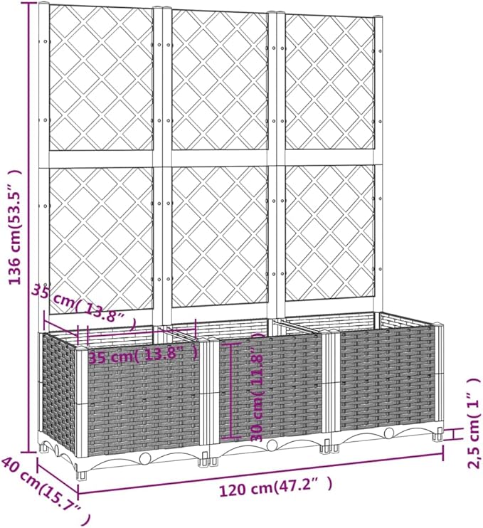Garden Planter with Trellis, Outdoor Raised Garden Bed for Climbing Plants, Black 47.2"x15.7"x53.5" PP