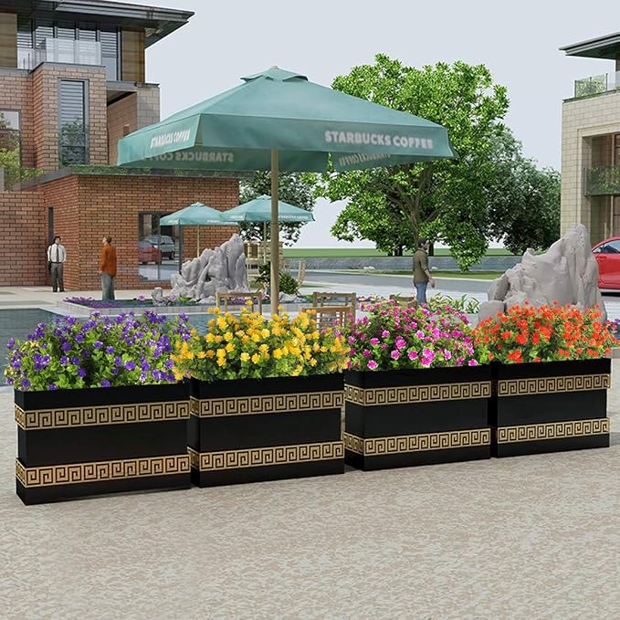 RECUTMS Artificial Flowers Outdoor Fake Flowers,8 Bundles Outside Face Mums Fake Summer Greenery UV Resistant No Fade Faux Plastic Lotus Shrubs Home Garden Porch Patio Decoration Office (Orange Red)