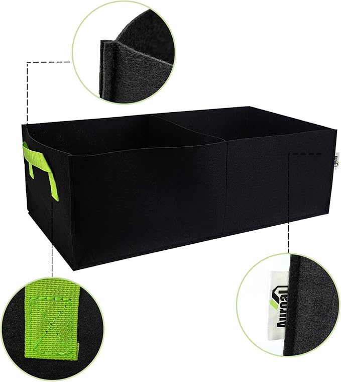 Plant Grow Bags, 5 Pack Fabric Raised Planting Bads, 2 Holes Rectangle Grow Bag, 10 Gallon Breathable Potato Tomato Planter Pots for Outdoor Vegetables Plant Flowers (Black(1mm))