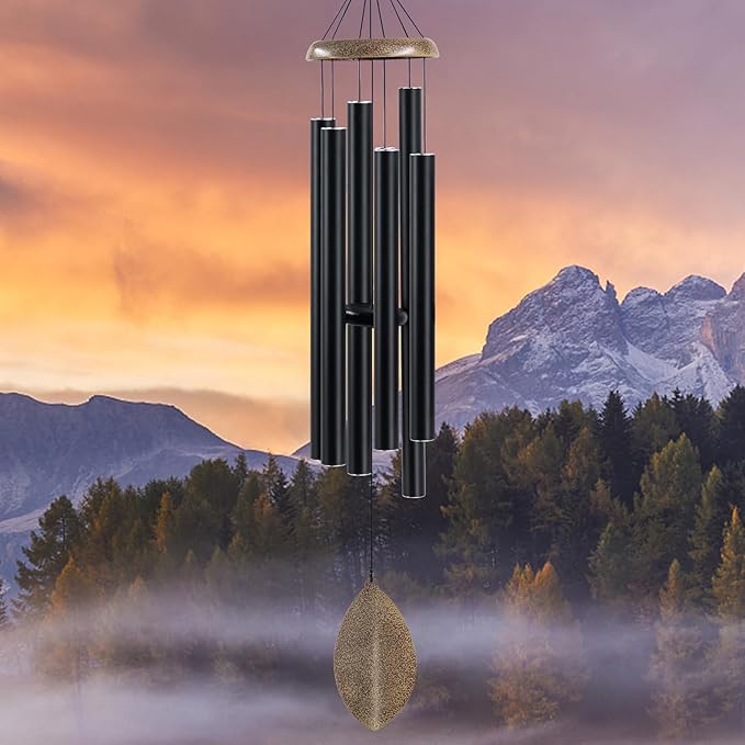 Wind Chimes Outside Deep Tone, 45 in WindChimes Large with 6 Heavy Tubes, Large Deep Tone Wind Chime Outdoor for Garden Hanging Décor,Sympathy Gifts, Black