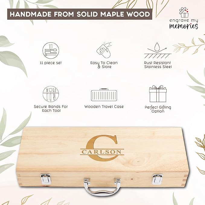 BBQ Grill Accessories Set, 11 Pcs Grill Accessories Grilling Gifts for Men, Stainless Steel Grill Tools For Camping/Backyard Barbecue, Gift Ideas BBQ Accessories Gifts for Dad, BBQ Set for Men, Father