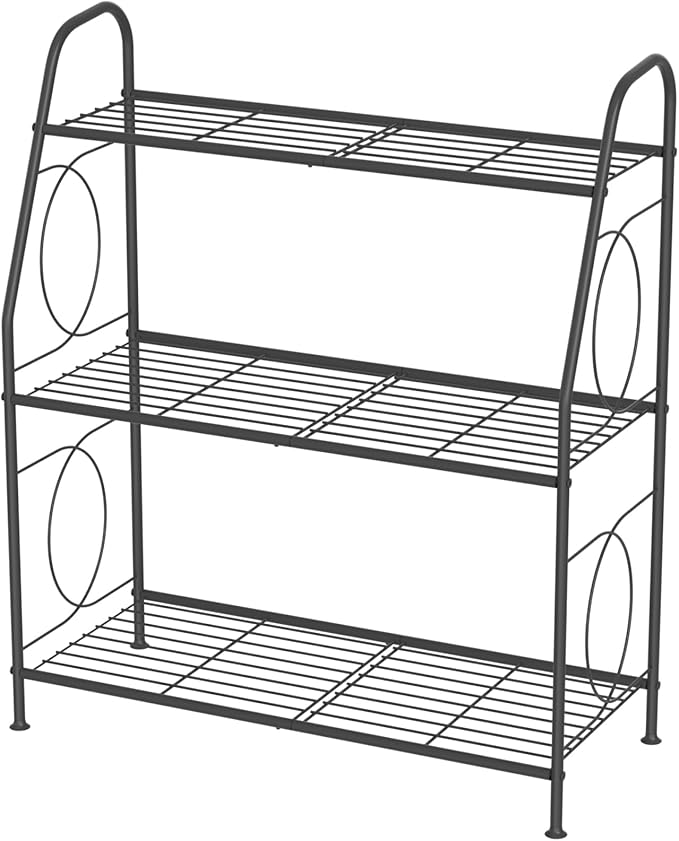 Plant Stand, 3 Tier Plant Shelf for Indoor Outdoor, Heavy Duty Metal Outdoor Plant Stand Holder Rack for Living Room Balcony and Garden, Iron Wire, Black