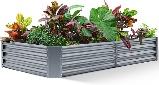 Land Guard 8×4×1ft Galvanized Raised Garden Bed Kit for Vegetables, Galvanized Large Metal Planter Raised Garden Boxes Outdoor(Modern Grey)……