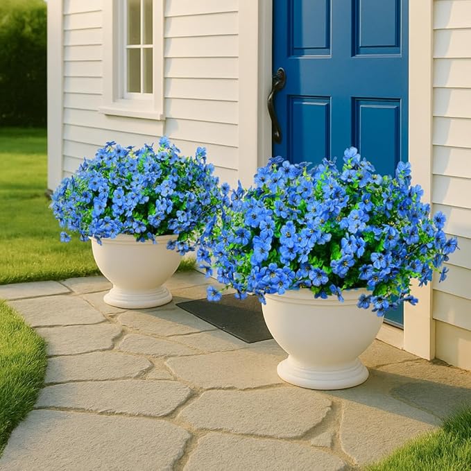 Artificial Flowers for Outdoors, 12 Bundles Outdoor Faux Plants,Uv Resistant Artificial Fake Flowers Plants, Realistic Spring Decor for Porch, Patio, Yard (Blue)