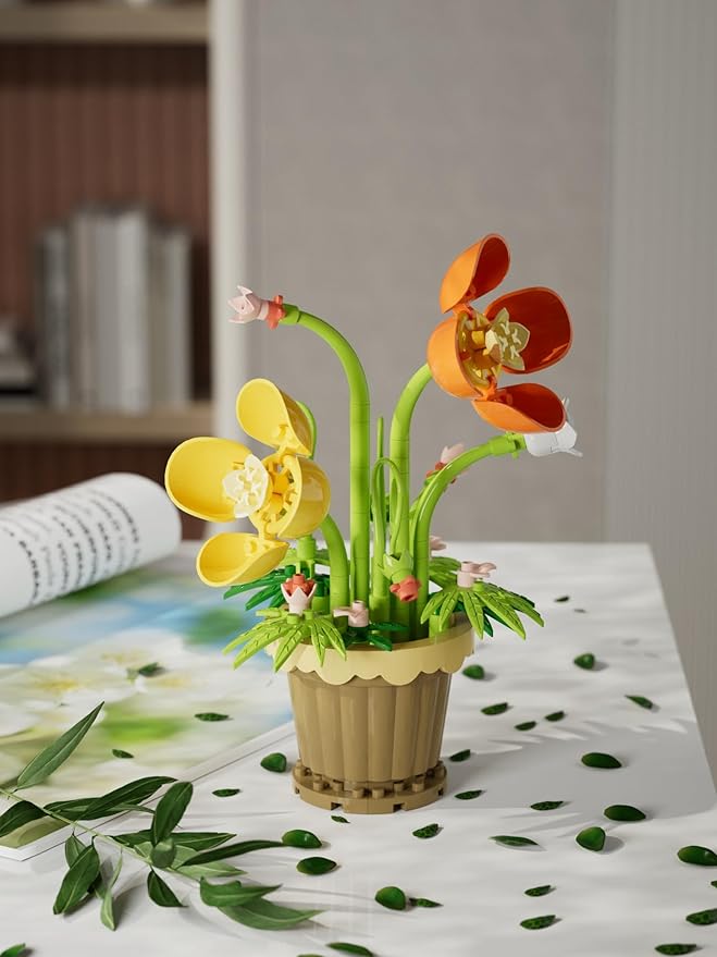 Beauty Mini Flower Potted Plant Bonsai Building Toy Blocks Artificial Particle Flower Botanical