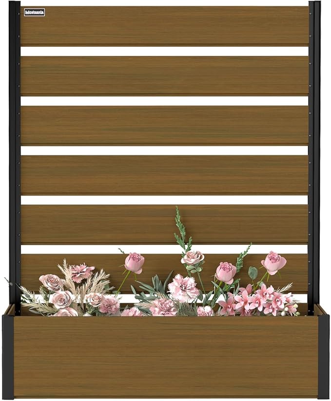 Vertical Screen Planter Bed - Raised Garden Box with Trellis for Climbing Plants, Durable Privacy Fence Planter for Outdoor, Patio, Deck Aluminum Frame, Brown